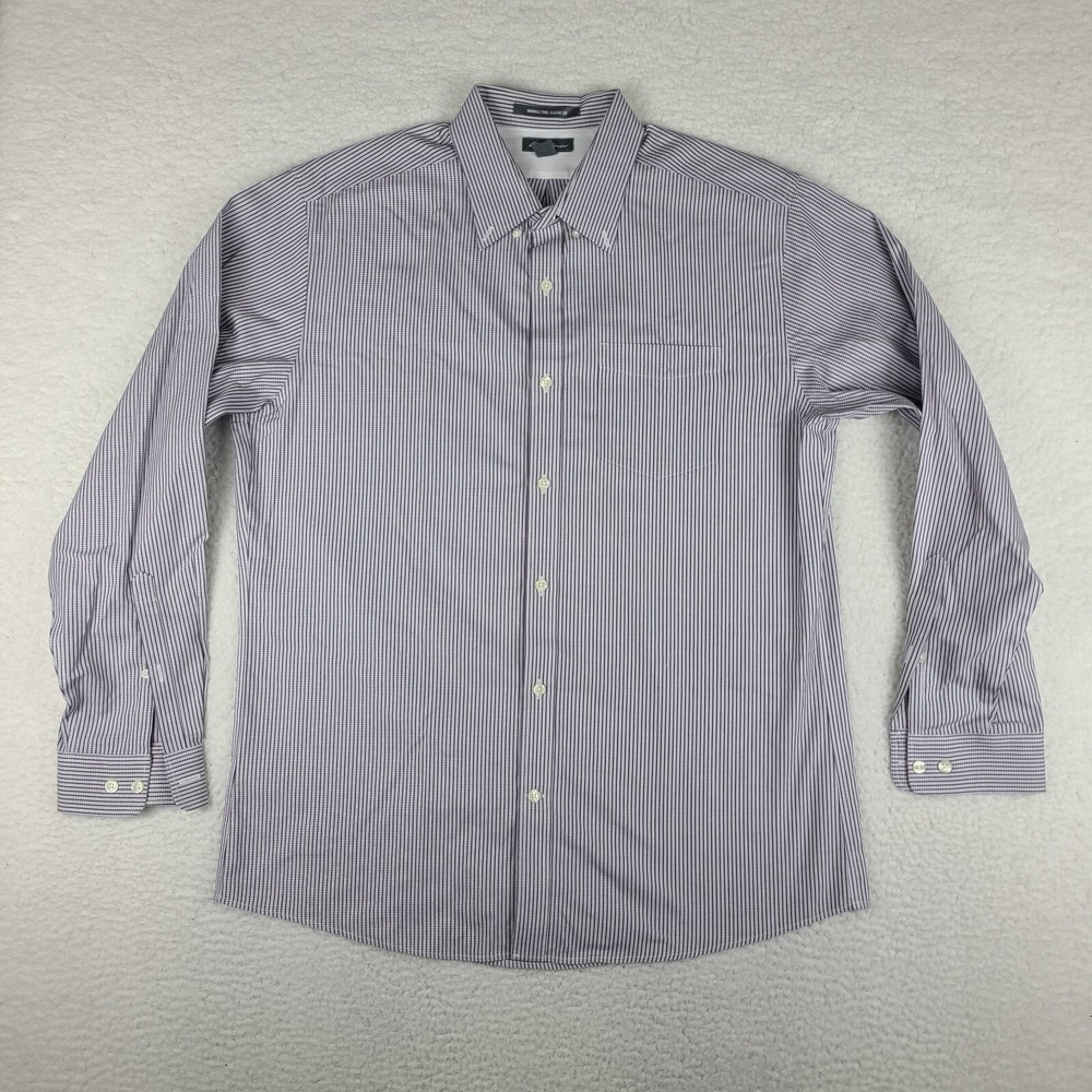 Eddie Bauer Shirt Mens Large Purple Check Plaid Wrinkle Free Dress Button Down
